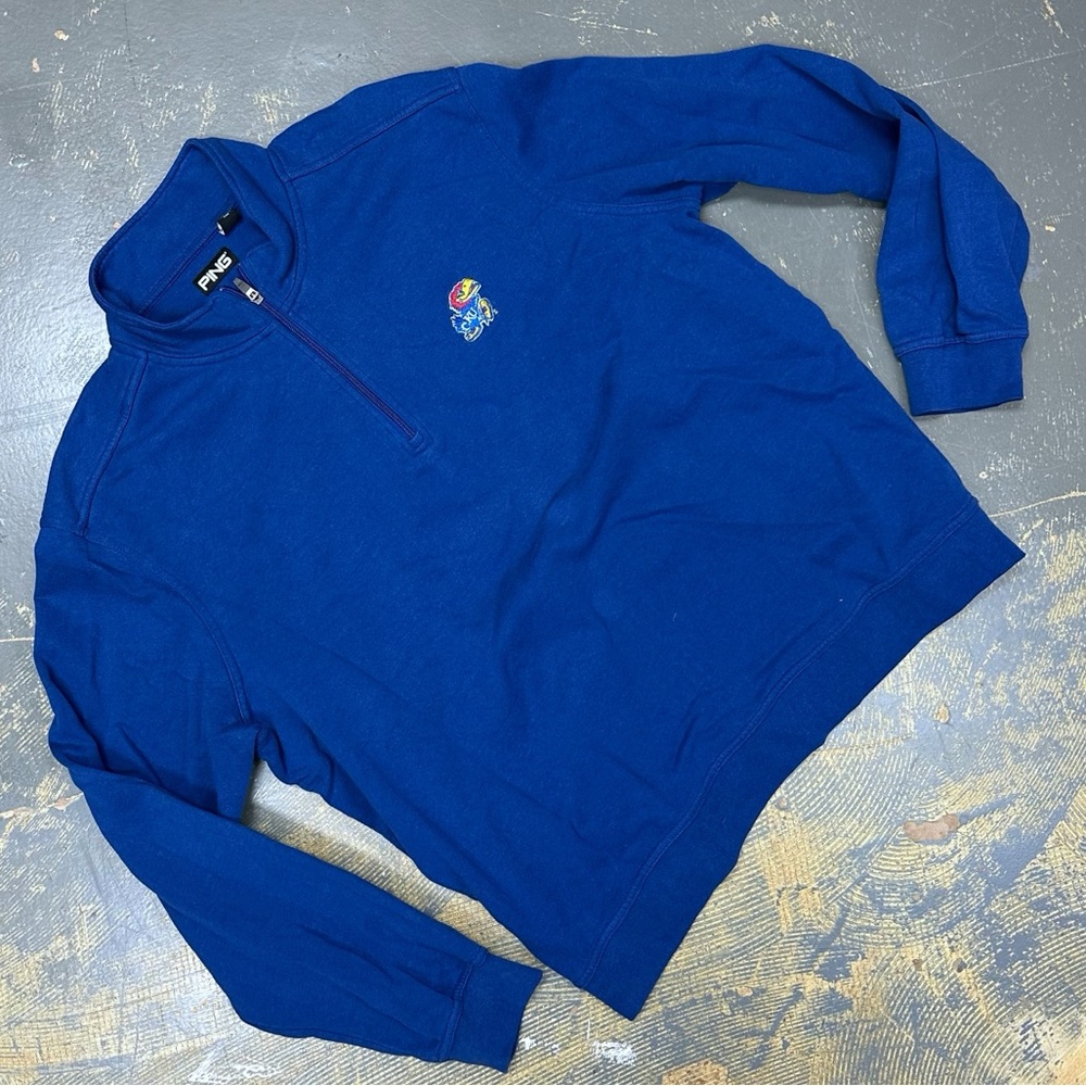 Kansas Jayhawks 1/4 Zip Crew Jacket XL Royal Blue White University Ping Golf